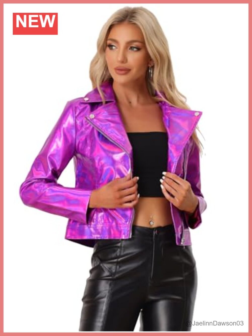 Holographic Metallic Lapel Collar Zip Front Party Jacket Regular Fit